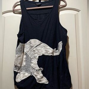 Lucky Brand Navy Tank Top with White Elephant Design